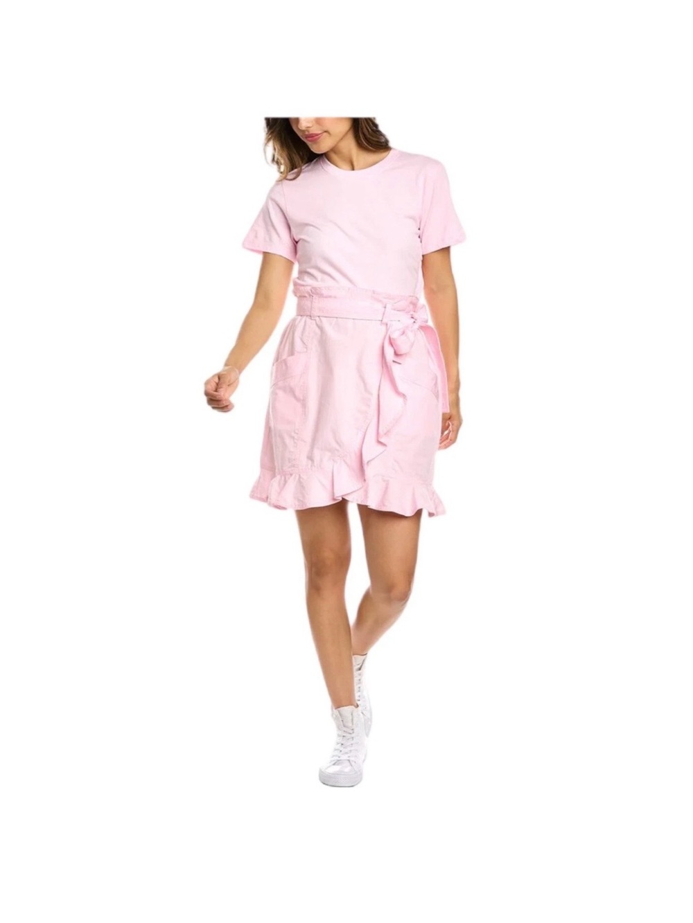 Derek Lam 10 Crosby Dress Women Size 8 Pink Ruffle Belted Cotton Mini NWT $295